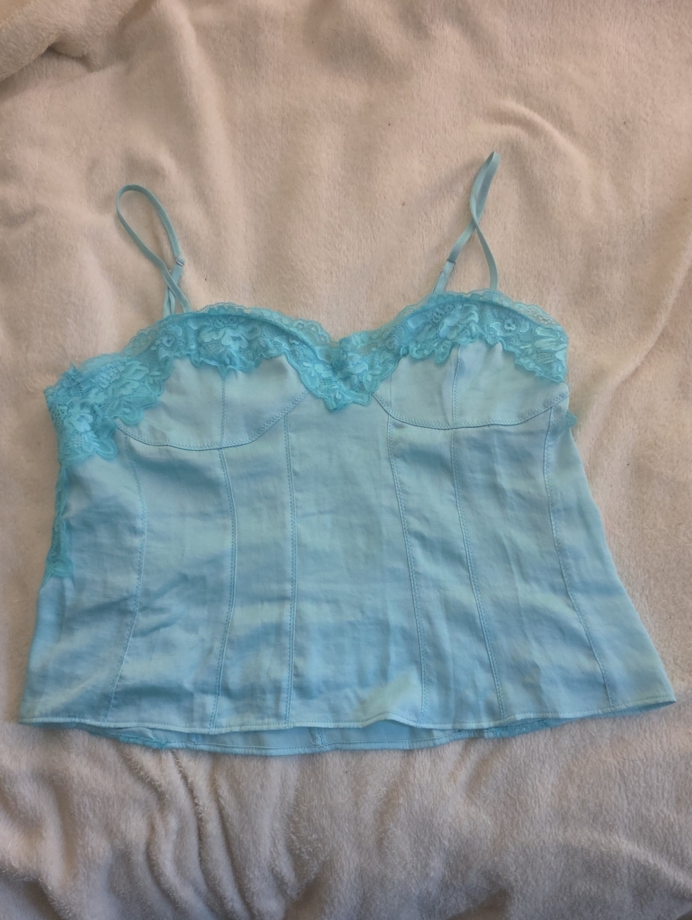 Free People Light Blue Lace-Trim Silky Cami Top